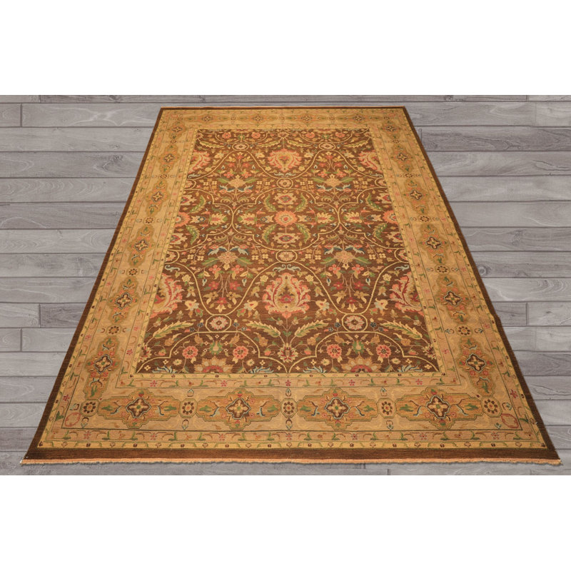 Tapis brun en laine noué à la main 10 pi x 14 pi