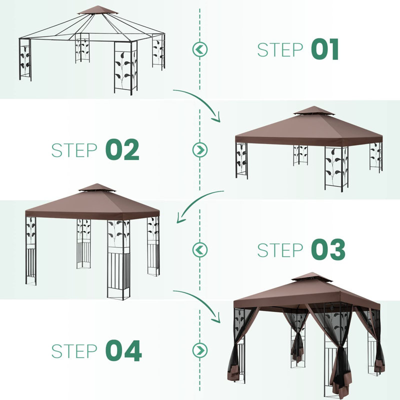 Catarino 13.5 Ft. W x 4 Ft. D Steel Soft-top Canopy, Brown