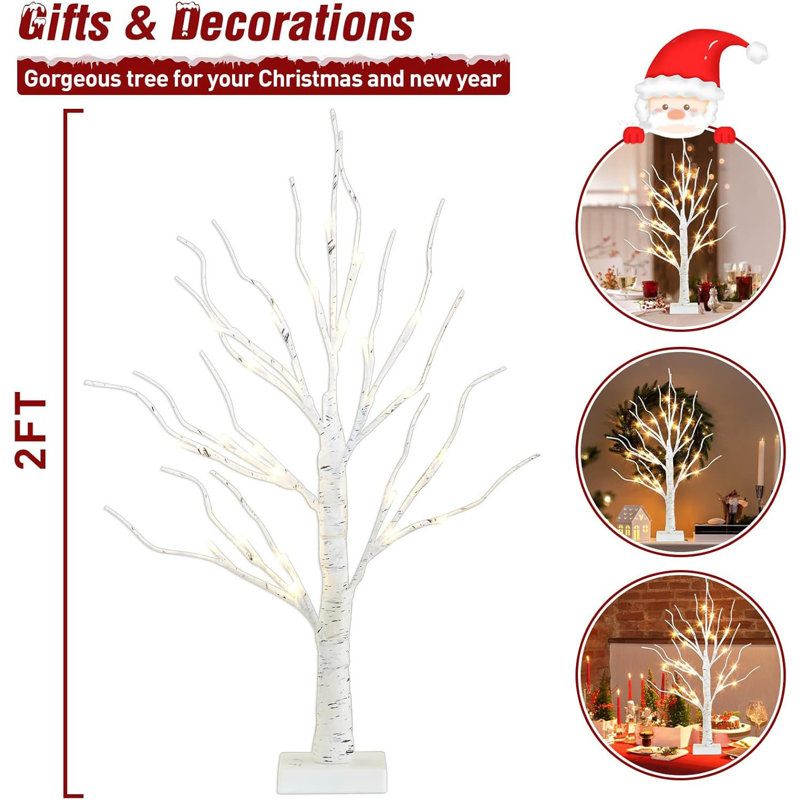 Artificial 2FT Birch Tree with LED Lights, Warm White