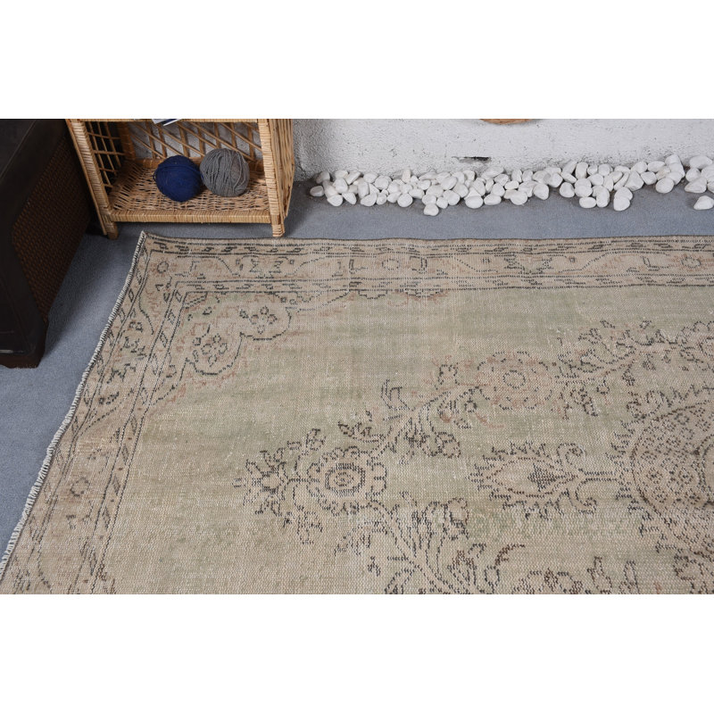Tapis turc, tapis vert Oushak, tapis de décoration intérieure, grands tapis de 5,5 x 9,5 pi, tapis rétro, tapis géométriques