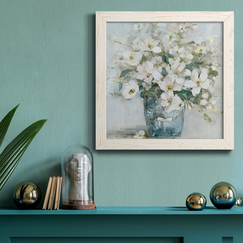 «Blue Dance I», peinture sur toile encadrée, H 17 po x l 17 po x P 1,5 po, Cadre blanc