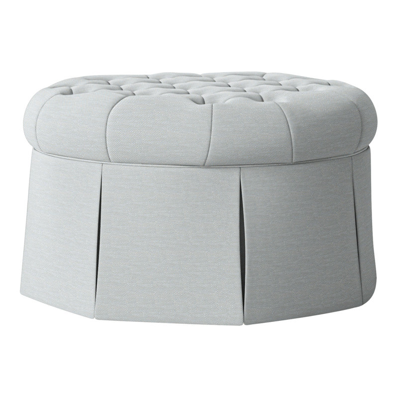 Repose-pieds cocktail capitonné rond 35 po Alma, Perigold Tres Chic bleu glacier