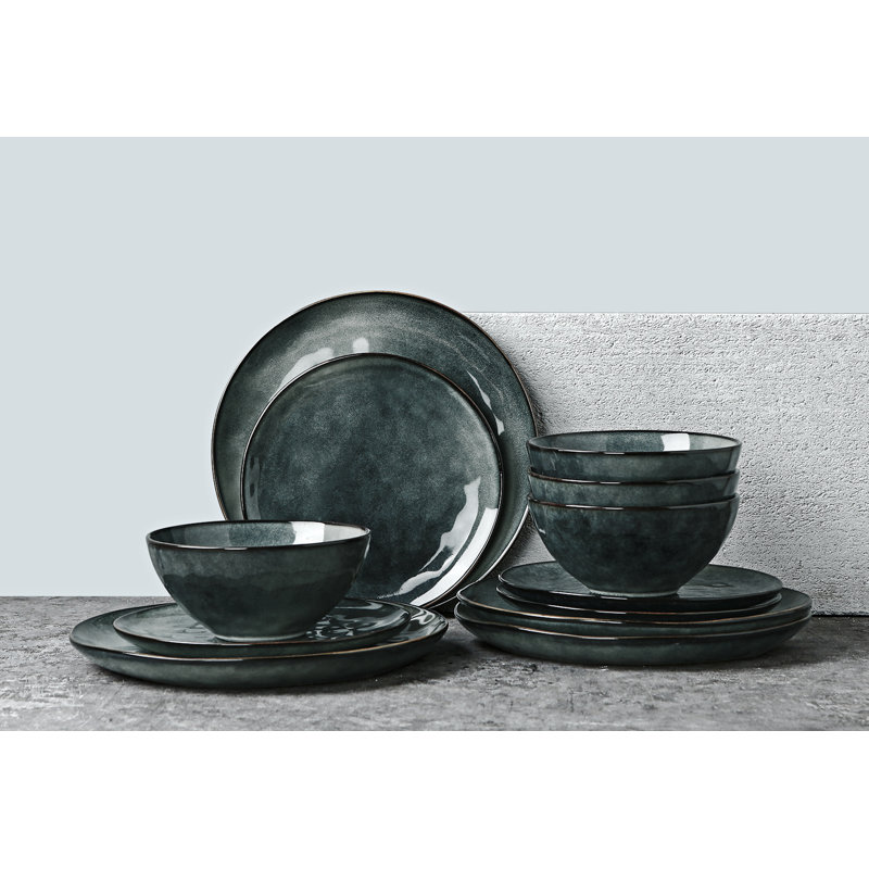 18 Piece Stoneware Dinnerware Set - Service for 6, Deep Forest