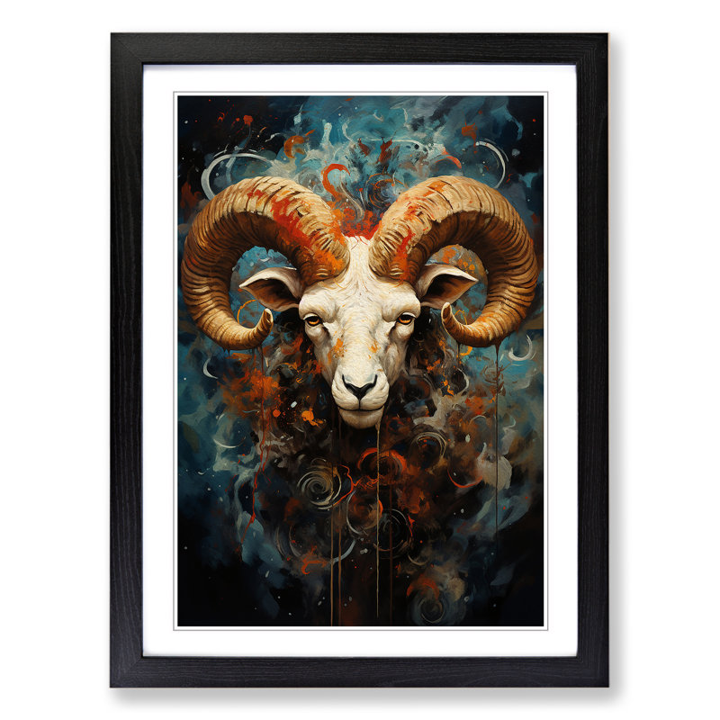 Aries Zodiac Expressionism - Framed Print, 34cm H x 25cm W x 2cm D, Black Framed