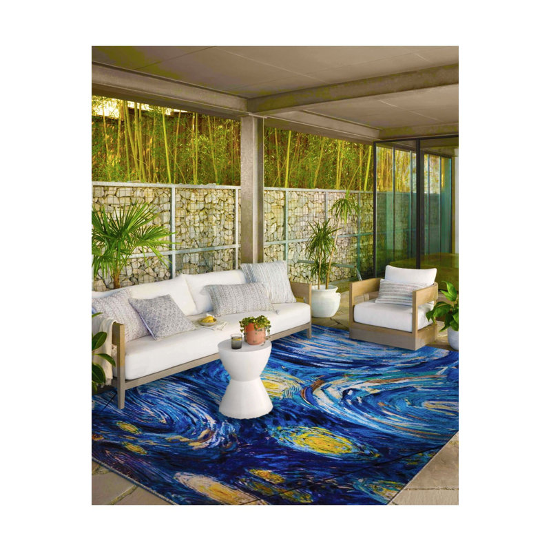 Tapis tissé bleu à motif pastel lavable à la machine, Rectangle 3 pi 11 po x 5 pi 11 po