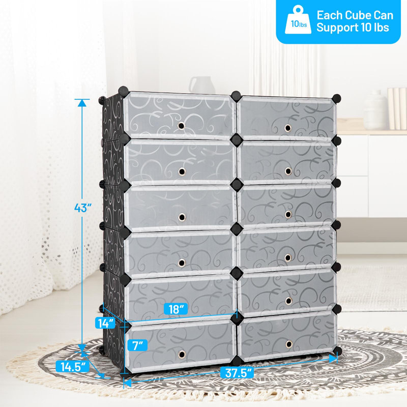 Jessica 24 Pair Stackable Shoe Storage Cabinet, Black