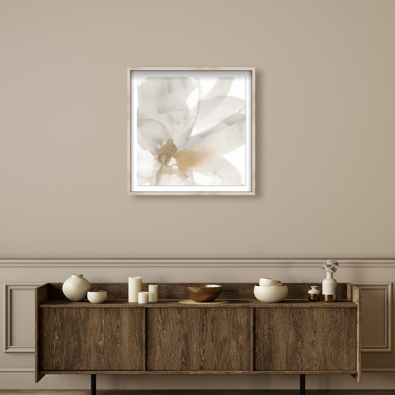 Neutral Flow I Shadowbox Abstract Print by Oliver Gal, Black Frame, 12 x 12, 31.5"H x 31.5"W, Natural Oak Frame