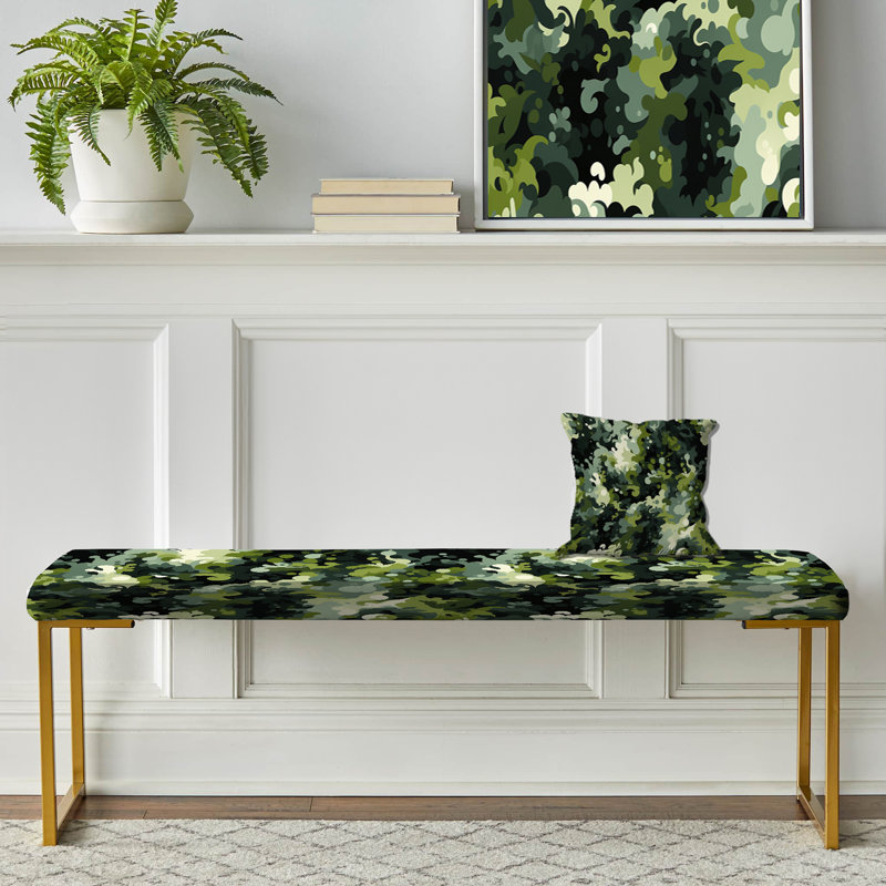 Banc rembourré camouflage doré, Camouflage Green Art Splatter