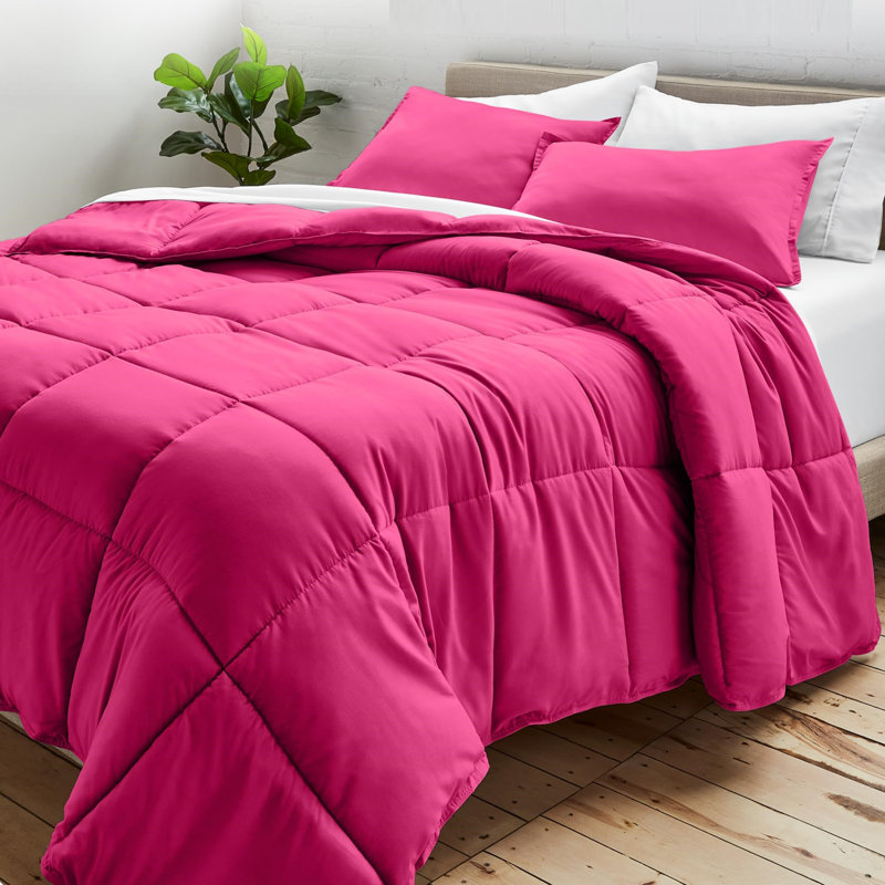 Queen Pink Ultra-Soft Microfiber Down Alternative Comforter Set