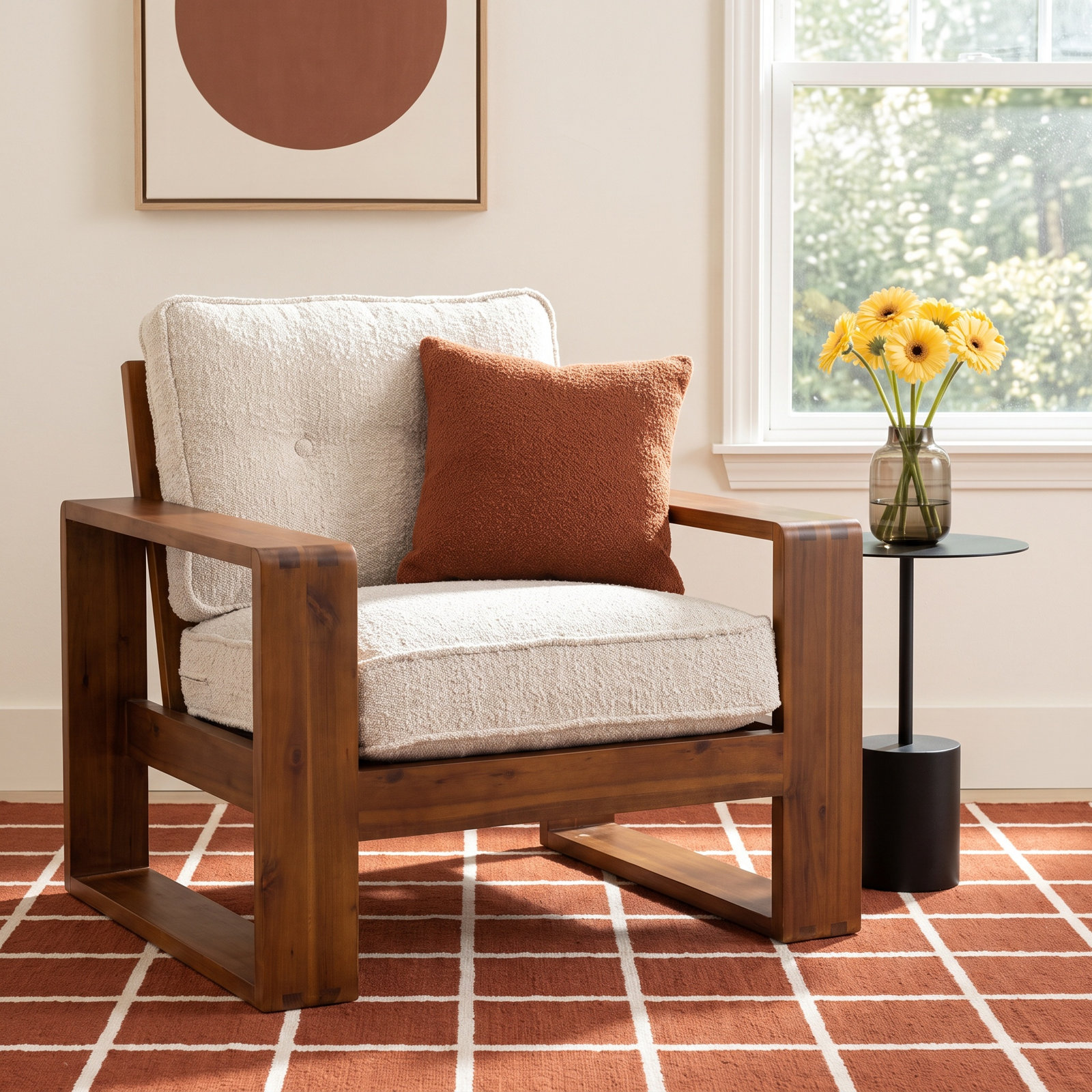 Nolani Lounge Chair, Acacia/Boucle Polyester