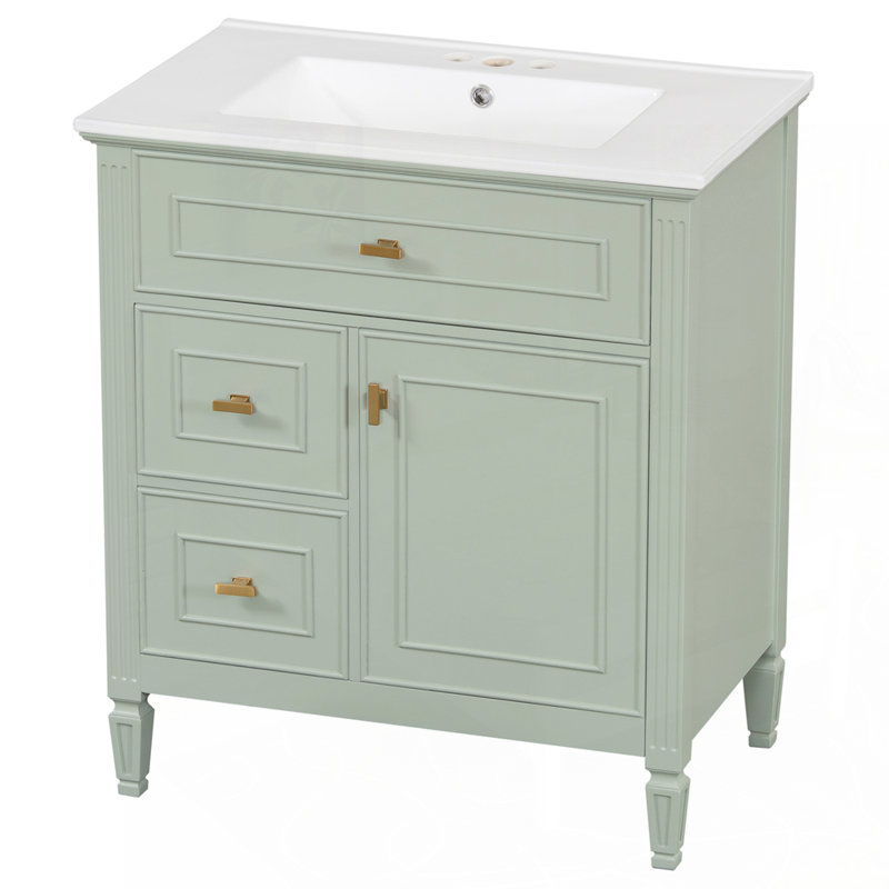 Meuble-lavabo polyvalent avec plusieurs tiroirs et tablettes, Vert