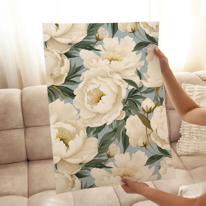 Motif de pivoines florales, impression d'art sans cadre, H 36 po x l 24 po