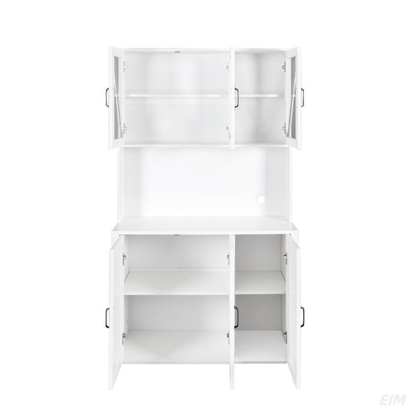 Grande armoire de rangement pour garde-manger avec portes en verre, tiroirs et tablettes ouvertes, armoire de rangement autoportante pour le salon (armoire)