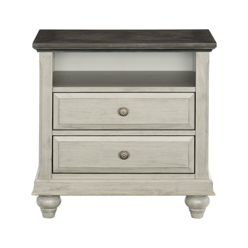 Table de chevet grise avec 2 tiroirs à roulement et rangement de style moderne brun foncé