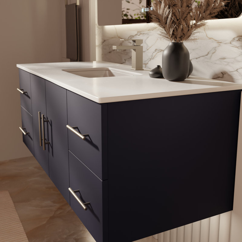 Geneva 48" Wall-Mounted Single Bathroom Vanity Set, Navy Blue, White Cultured Marble