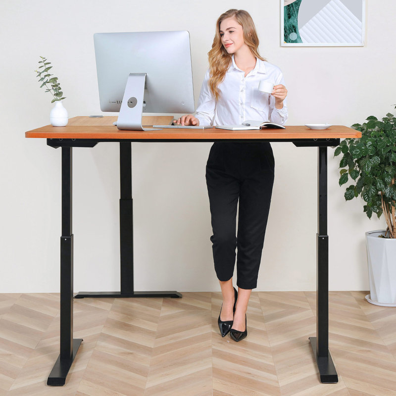 Bureau debout à hauteur réglable en L, Noyer / Noir