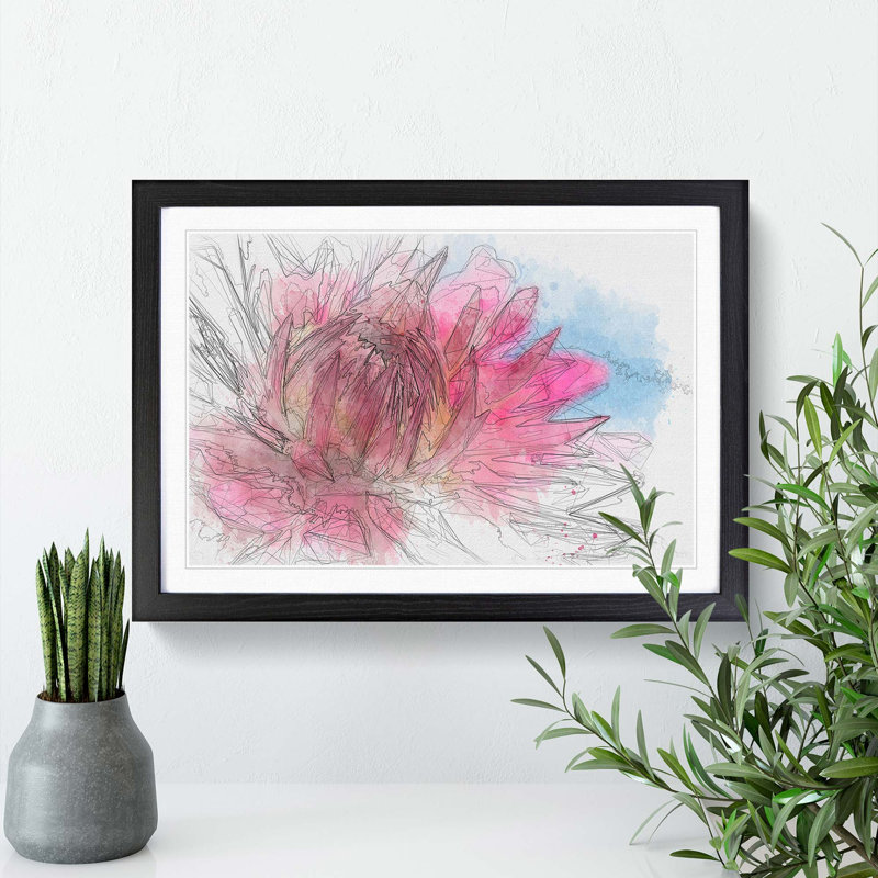 Pink Flower in Abstract - Framed Print, Black, 40cm H x 60cm W x 2cm D