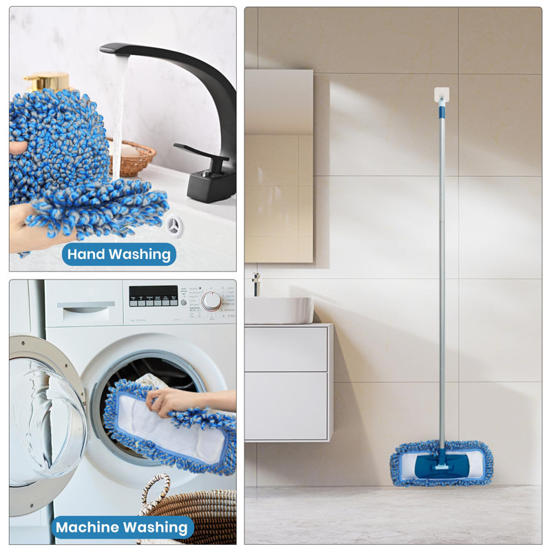 Vadrouille à poussière pour plancher de bois franc, lavable à l'eau et à la vapeur avec manche longue de 58 po, vadrouille en microfibre rotative à 360 ° pour bois