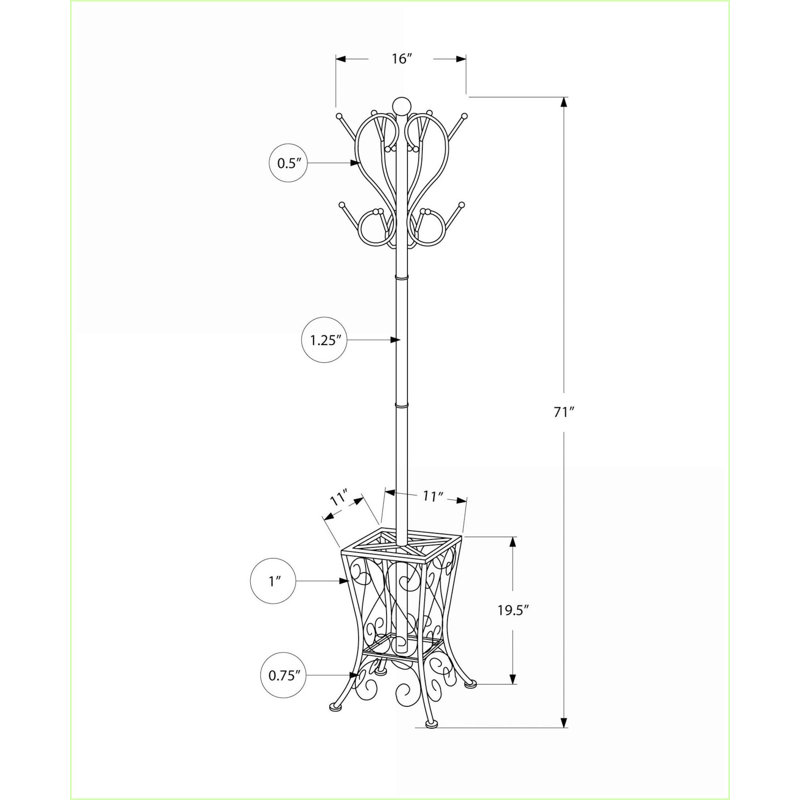 Coat Racks for Entryway, 71”H Hall Tree with 8 Hooks &amp; Umbrella Holder | Black | Metal