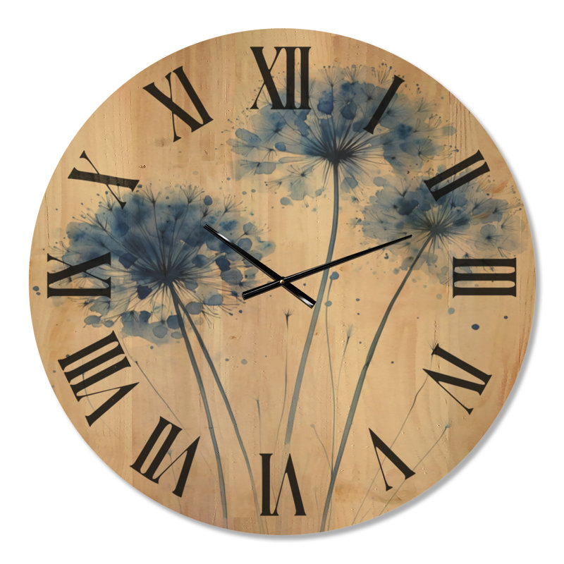 Horloge murale scandinave surdimensionnée en bois Blue Dandelion Wish, Très grand
