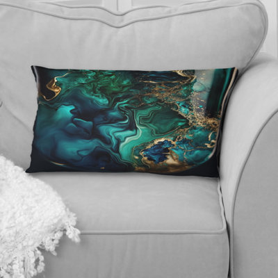 Abstract Geode Marble Green And Blue II - Abstract Marble Printed Pillow