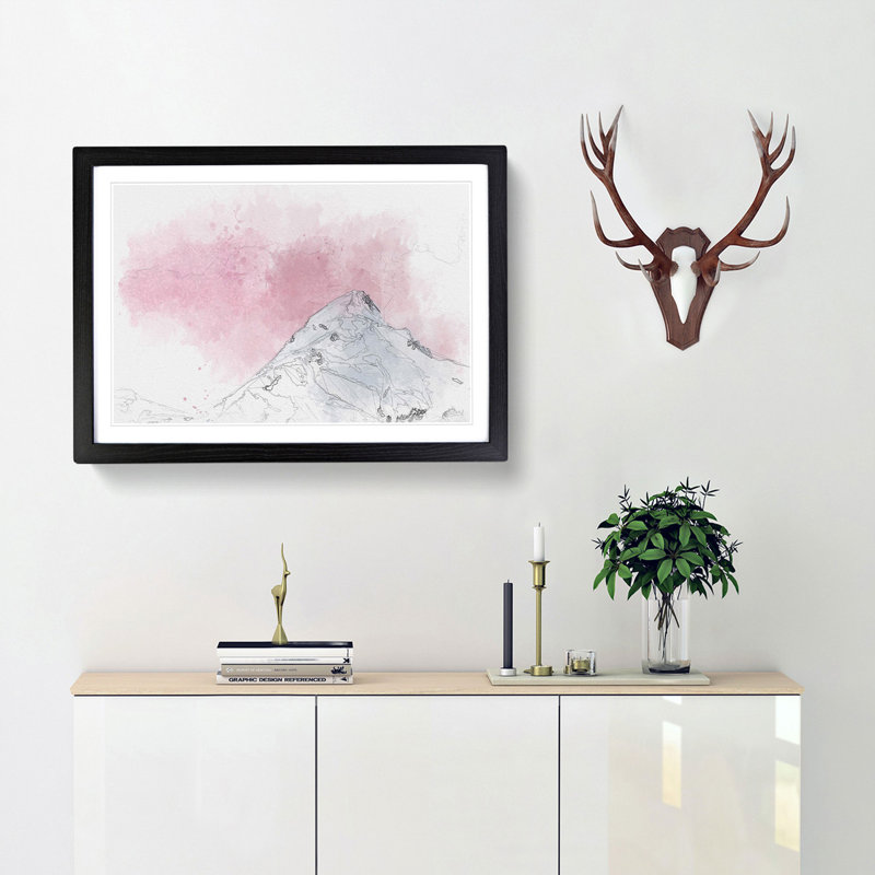 Snowy Mountain - Framed Print, 24cm H x 33cm W x 2cm D, Black Framed