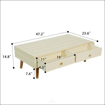 Table basse moderne moderne avec plateau en faux marbre et tiroir cannelé pour le rangement du salon