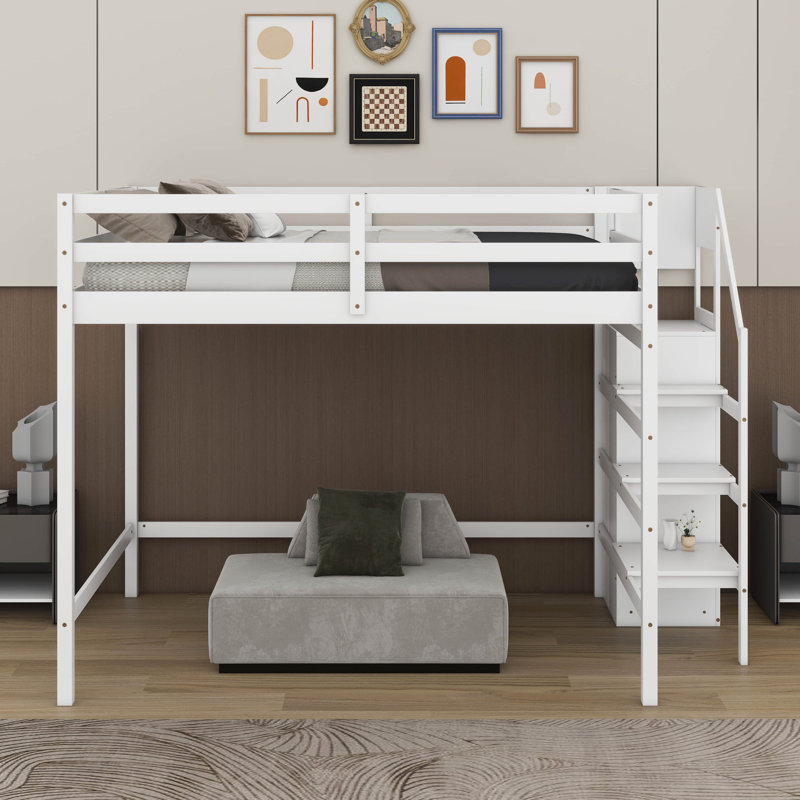 Lit mezzanine double avec garde-robe, Blanc