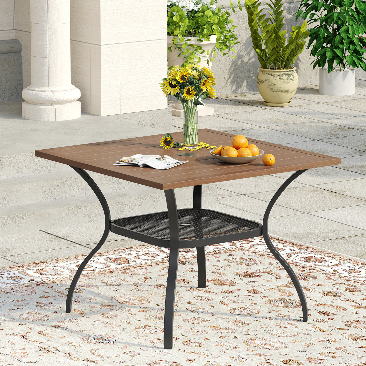 Winston Porter Outdoor Patio Square Dining Table with Umbrella Hole ...