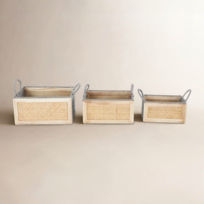 Handwoven Wood Storage Bin Set