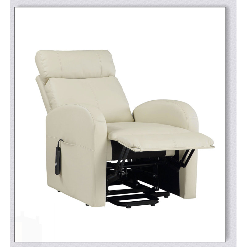 Fauteuil inclinable électrique en cuir synthétique Ricardo Beige avec mouvement, alliant confort et design moderne pour une détente ultime.