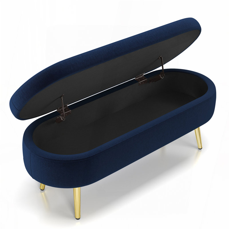 Ottoman Oval Storage Bench ith Metal Legs, Dark Blue