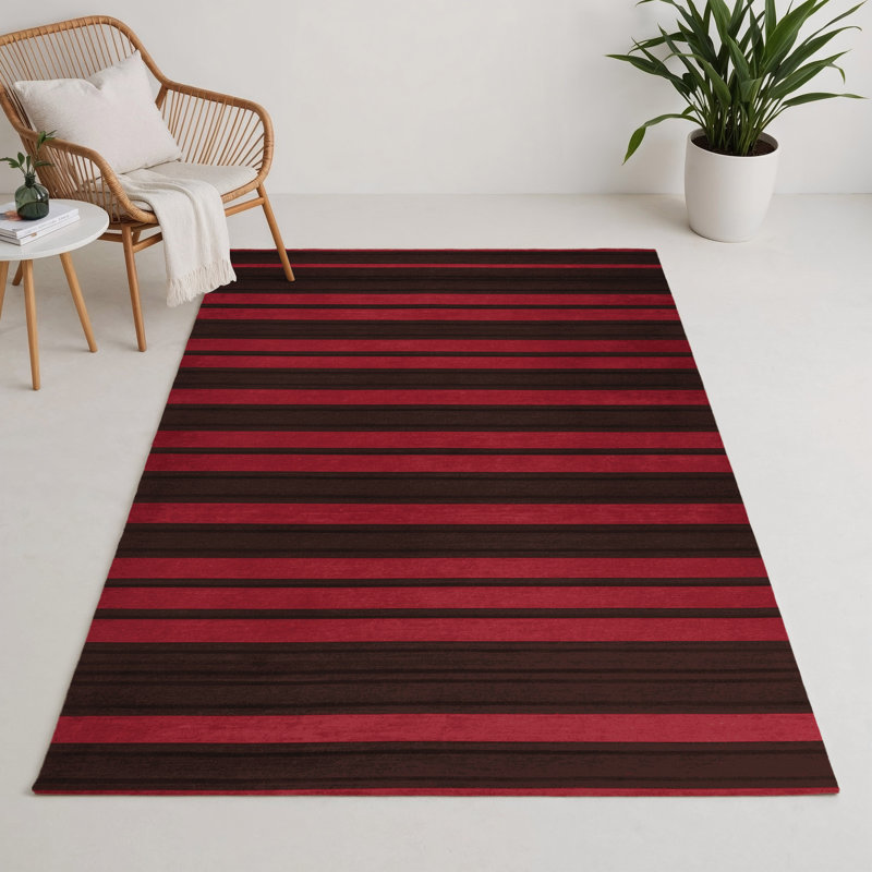 Tapis intérieur / extérieur rouge HorizontalStripes, Rectangle 5 pi x 7 pi