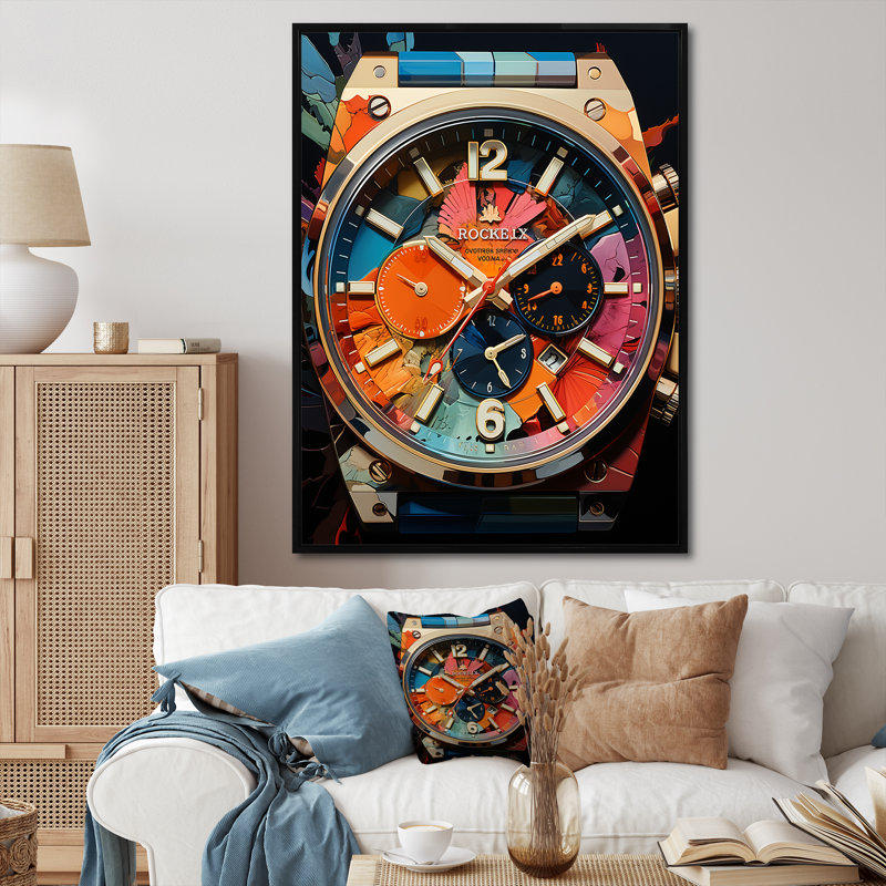 Titanium Luxury Watch - Art mural sur toile tendance, H 20 po x l 12 po x P 1 po, Cadre flottant noir