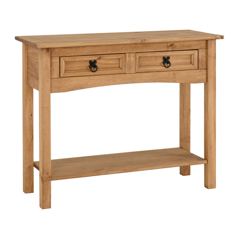 Rustic Console Table With 2 Drawers & 1 Shelf – Black Metal Base – EHemco (Open Box)