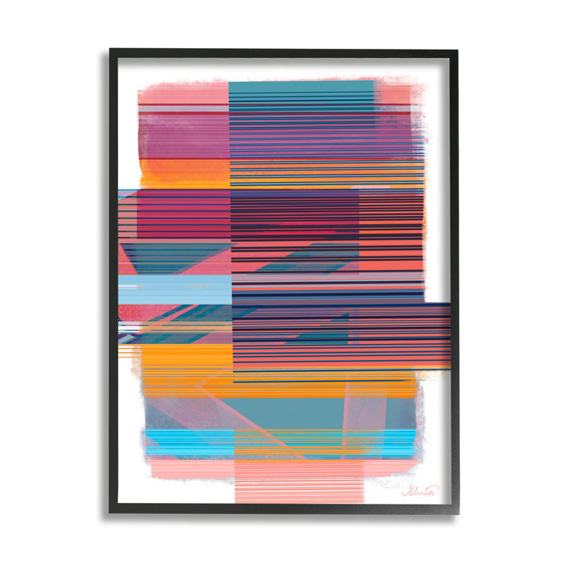 Lignes contemporaines abstraites, H 30 po x l 24 po x P 1,5 po, Giclée encadrée noir minuit