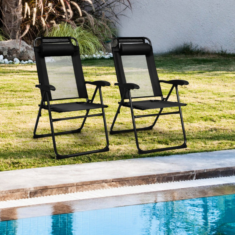 2 Pieces Patio Adjustable Folding Recliner Chairs With 7 Level Adjustable Backrest