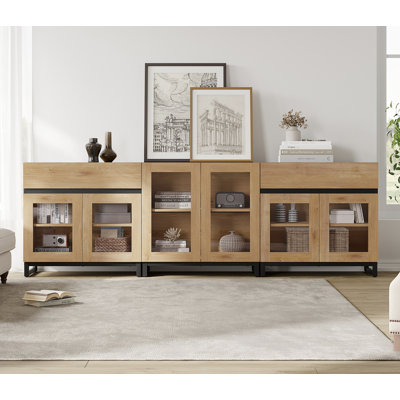 Modern TV Stand For Tvs Up To 100 Inch, 3 In 1 TV Console With Glass Doors And 2 Drawers, Entertainment Center With Adjustable Shelf For Living Room, Bedroom