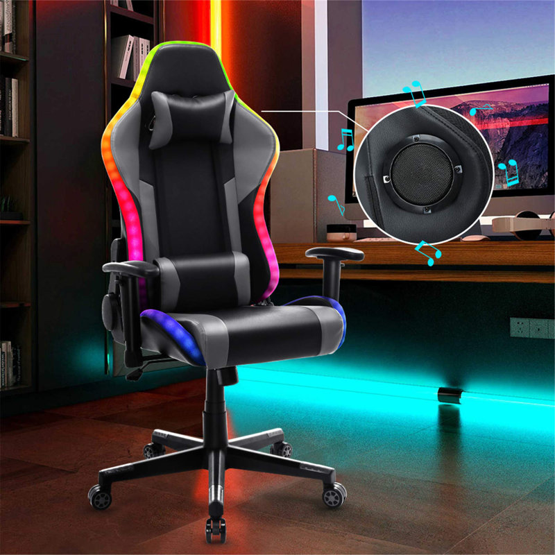 Fauteuil de jeu RVB à DEL, Gris / noir