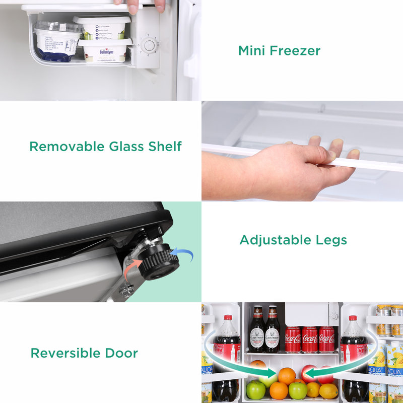 Compact Black 1.7 Cu.Ft Mini Refrigerator with Glass Shelf