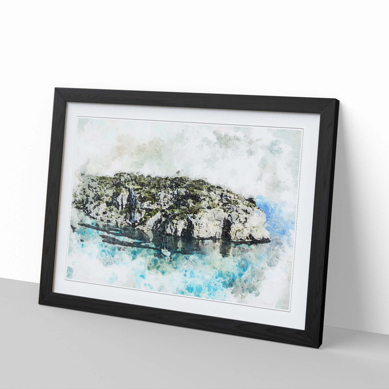 Sailing Boat in Formentera Spain in Abstract - Picture Frame Painting Print, 50cm H x 76cm W x 2cm D, Black