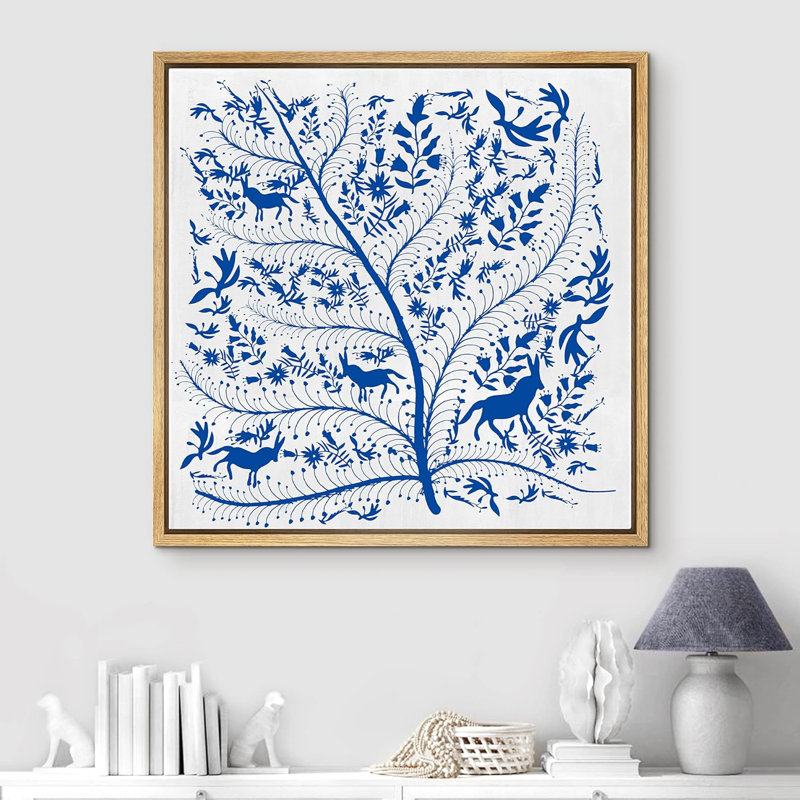 Collage d'une fougère bleue, d'une marguerite et d'un chien, impression sur toile, H 24 po x l 24 po