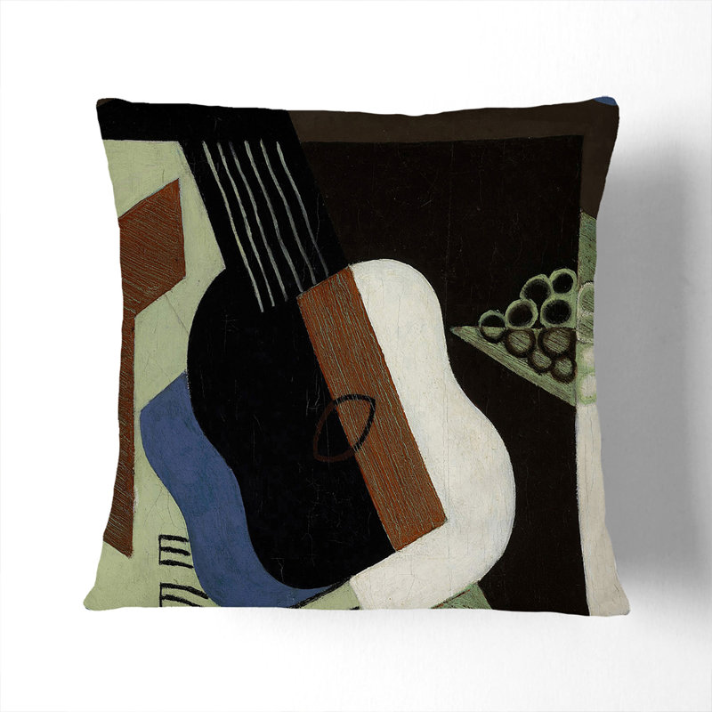 Guitar And Dish Square Throw Cushion, 55cm H x 55cm W x 20cm D, Stone
