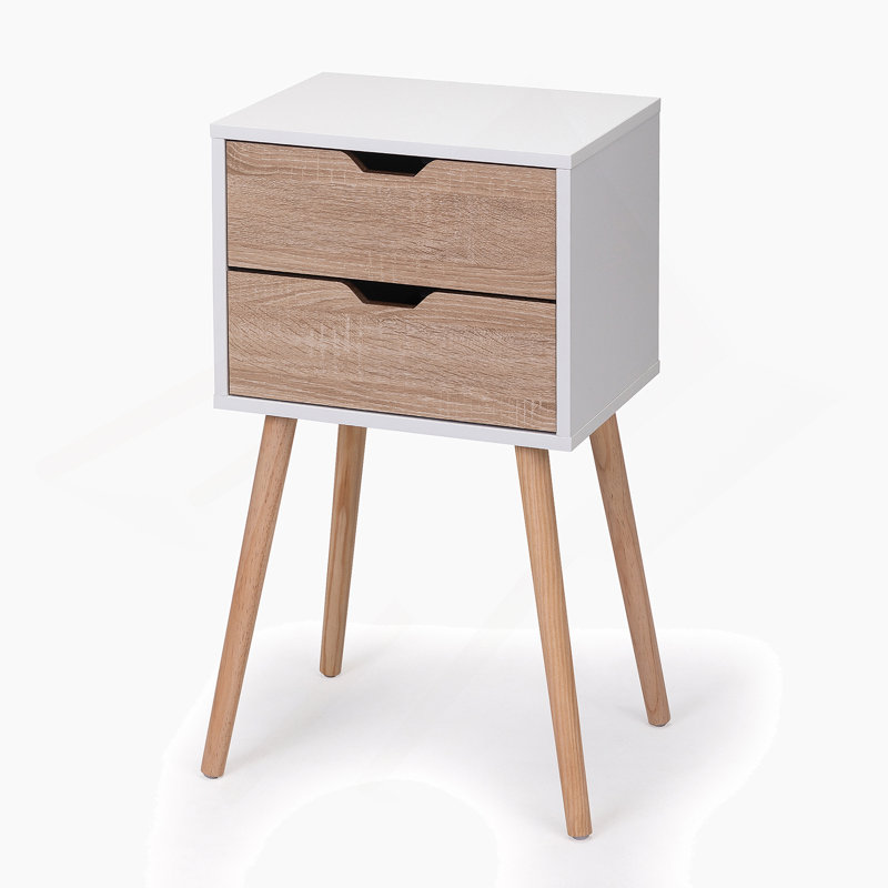Coldiron Drawer Mid-Century Nightstand, White/Brown