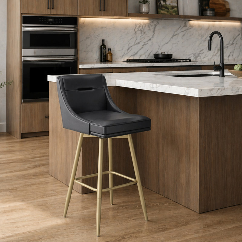 Tabouret pivotant à hauteur réglable Dereham, Champagne, Noir
