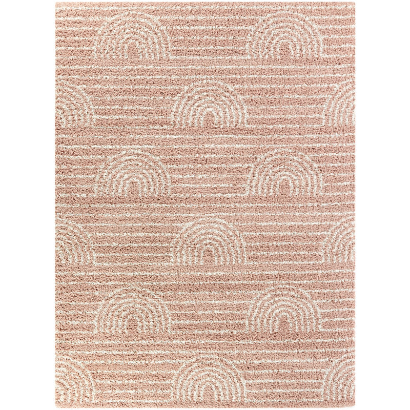 Tapis à poils longs Alec, Rectangle 5 pi 3 po x 7 pi, Blanc / orange
