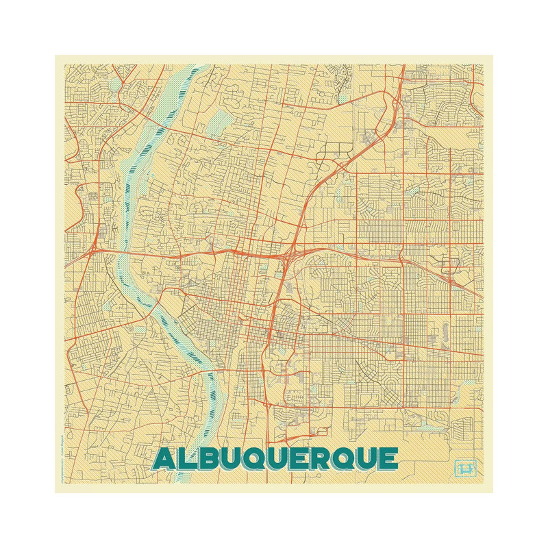 Albuquerque Retro Urban Blueprint Map by Hubert Roguski - Wrapped Canvas Print, 30.48 cm H x 30.48 cm W