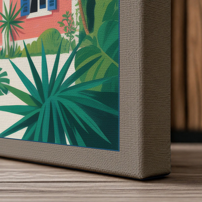 Mediterranean Villa Coastal - Wrapped Canvas, 24x16 - 61.0 x 40.6 cm, Taupe Border