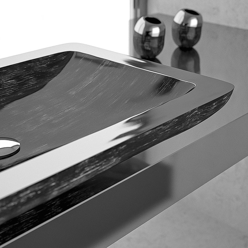 Nek 24.41'' L Bathroom Sink, Black Silver