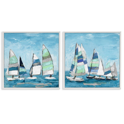 Vaisseau apaisant nautique à la dérive de la marina - ensemble de 2 peintures sur bois à cadre flottant